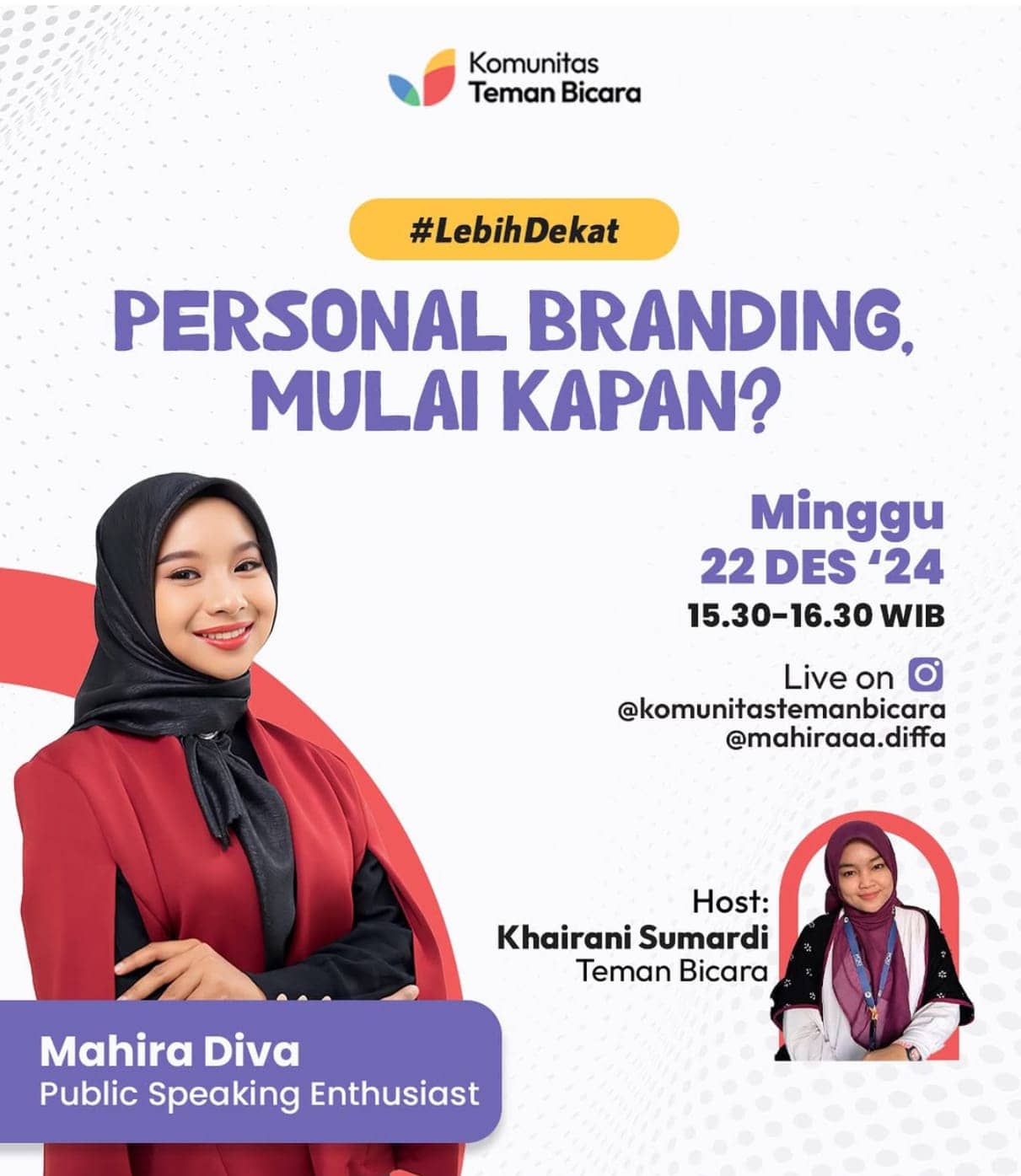 Gambar Hosting Komunitas Teman Bicara "Personal Branding mulai kapan?".